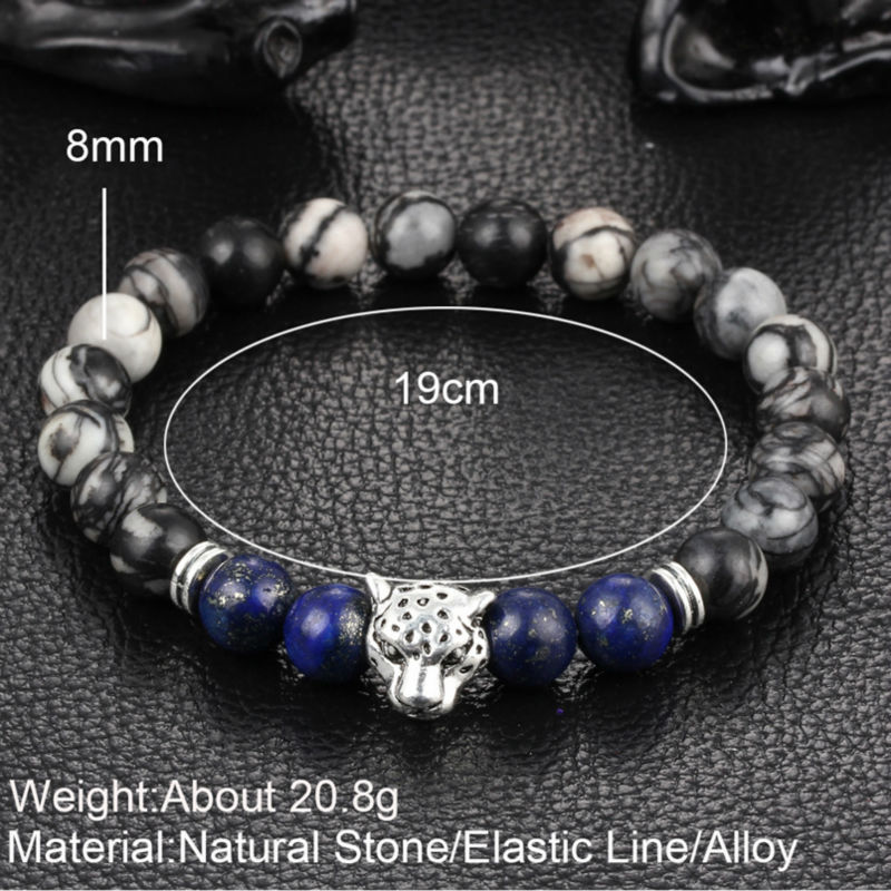 Wholesale-Wholesale Antique Silver Plated Buddha Leopard head Bracelet Lava Natural Stone Beaded Bracelets For Men Women Pulseras Hombre