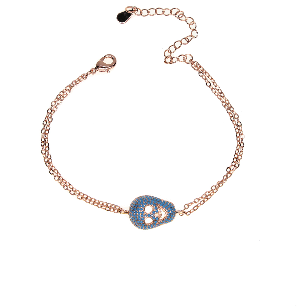 Customized Rose CZ Turquoise Skull Bracelet: Unique Double k Chain Gift for Her