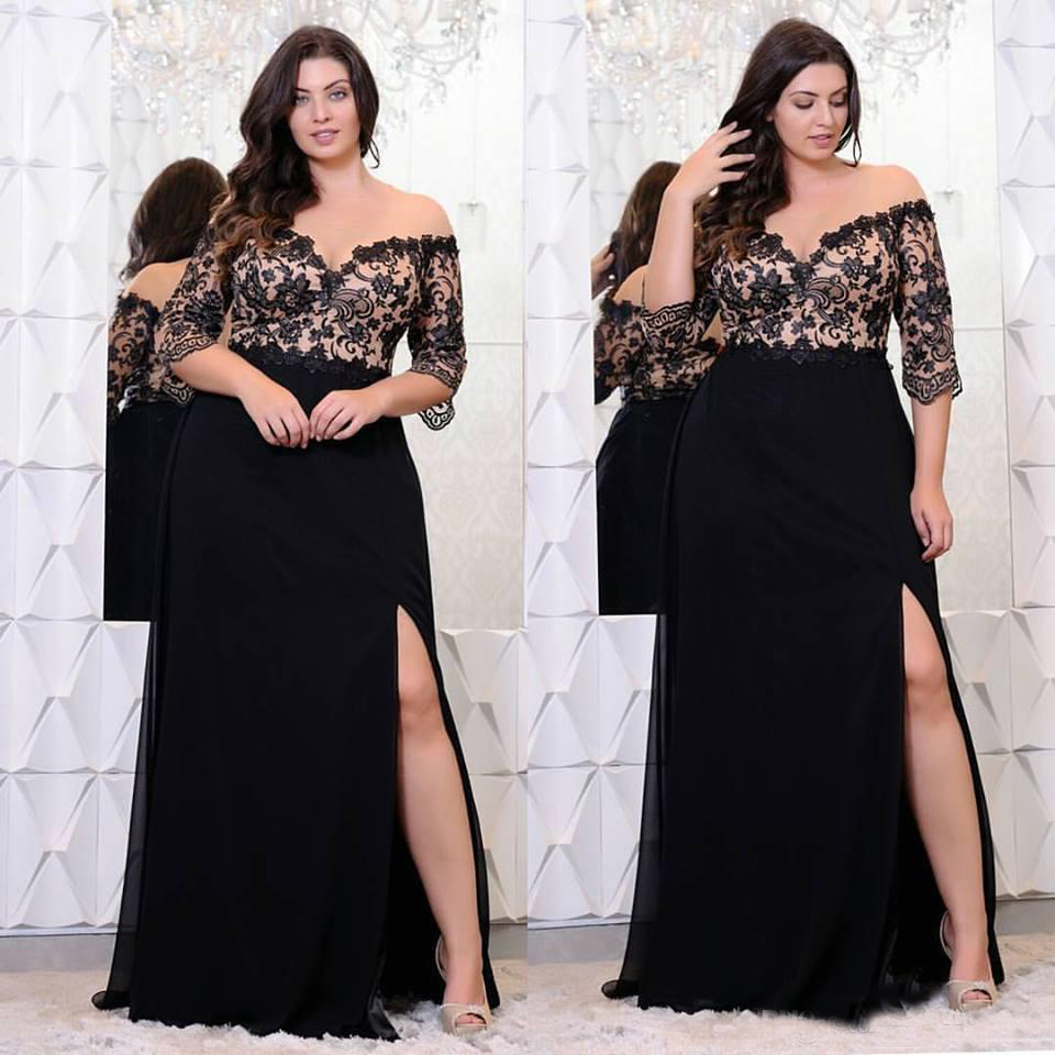 2018 Plus Size Women Black Lace Chiffon Dresses Half Sleeves Side Split Formal Evening Gowns Off Shoulder Sexy, Dark green
2018 Plus Size Women Black Lace Chiffon Dresses Half Sleeves Side Split Formal Evening Gowns Off Shoulder Sexy, Dark green