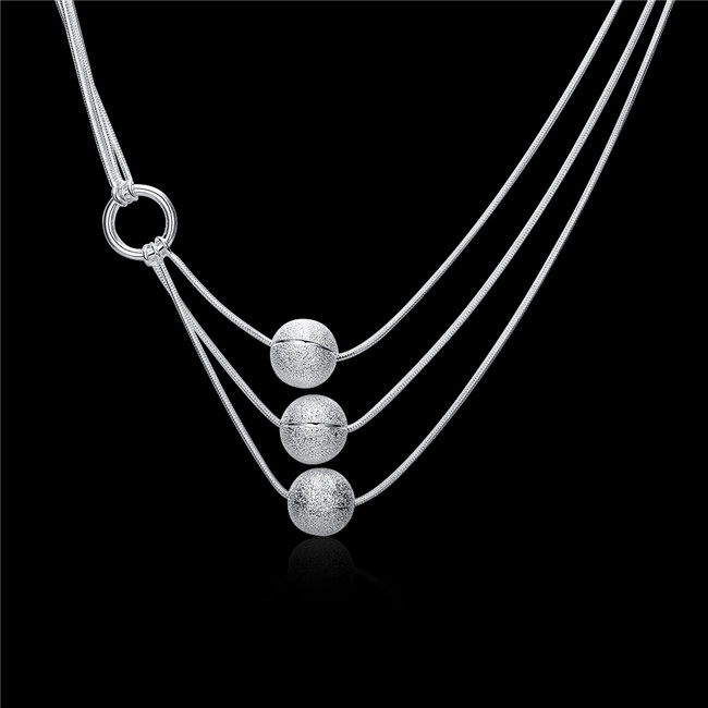 Brand new Three sand bead necklace sterling silver plate necklace STSN187,Hot sale fashion 925 silver necklace factory sale christmas gift