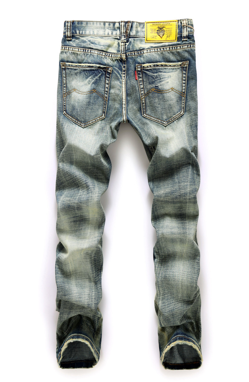 2016 Hot men jeans famous brand new vintage fashion design motorcycle hole torn denim trousers Slim Fit pants size 30-38