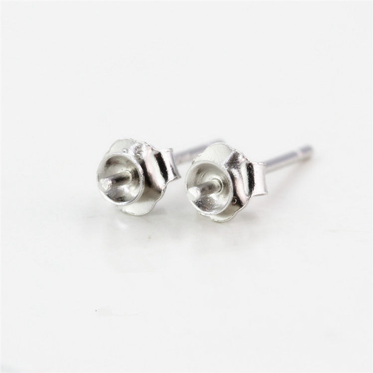 Sterling Silver 925 Plated White Gold Stud Earrings Semi Mount for 6-9mm round bead or Pearl Fine Jewelry Setting Women Girl Gift