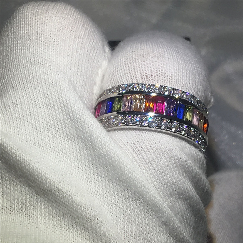 Trending ring 15ct Mitul Colors zircon stone White gold filled Anniversary wedding band rings for women men Bijoux