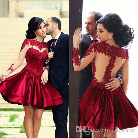 Short Dark Red Homecoming Dresses Lace Applique Crew Neck Tulle Long Sleeves A-Line Knee Length Dubai Formal Cocktail Party Gowns, Navy blue
Short Dark Red Homecoming Dresses Lace Applique Crew Neck Tulle Long Sleeves A-Line Knee Length Dubai Formal Cocktail Party Gowns, Navy blue