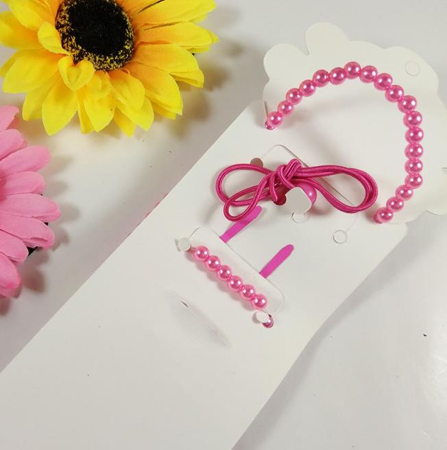 Kids gift jewelry set girl pearl beads cartoon pendants necklace bracelet ring hair clip hairband Set Christmas Party bag filler prize pink