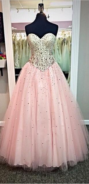 Pink Sweetheart Quinceanera Ball Gowns Prom Dresses Spring Summer Backless Tulle Plus Size Evening Dress Lace up Beaded Celebrity Dress