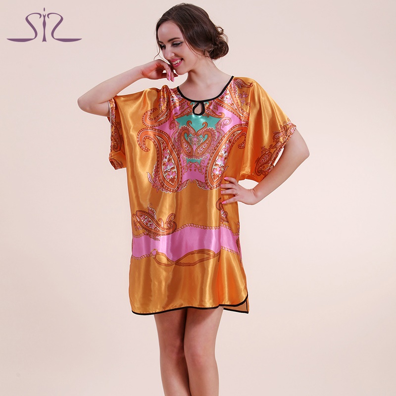 Wholesale-2016 Top Promotion Summer Style Silk Robe Longue Pajamas For Women Natural Satin Ladies Sleep Top 58060