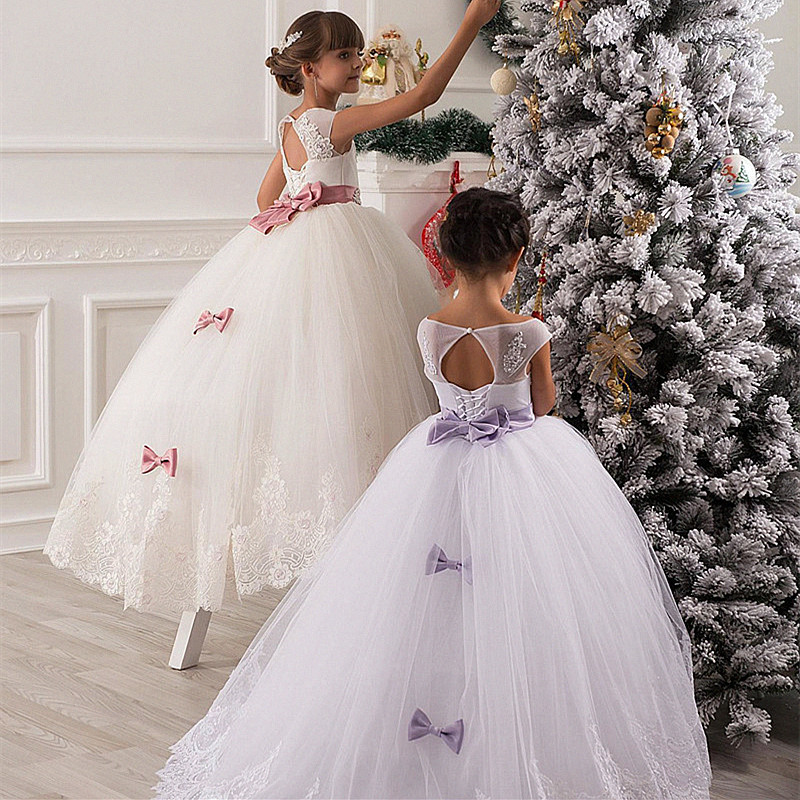 Flower Girl Dresses For Weddings Vintage Jewel Sash Lace Net Baby Girl Birthday Party Communion Dresses Kids Formal Wear Hot New