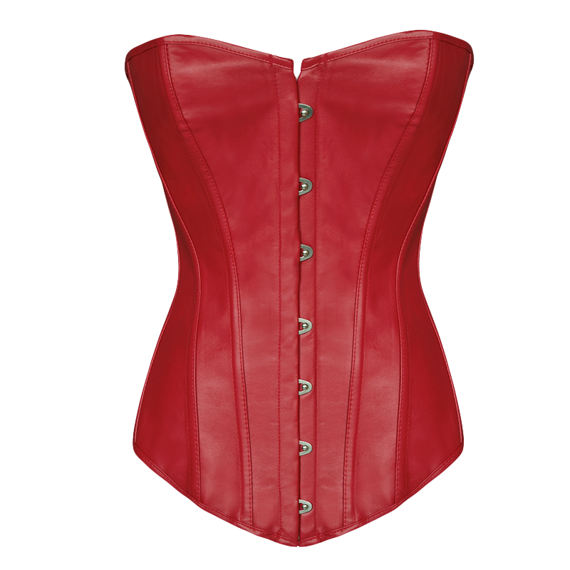 Faux Leather Strapless Corset Red body lift shaper Sexy Lingerie Lace up back 8216