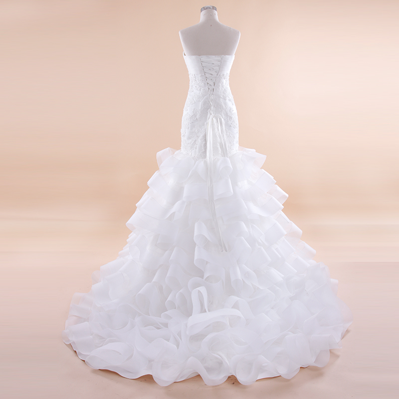 Ruffled Organza Mermaid Wedding Dress With Sweetheart Neckline 2016 Sweep Train Bridal Gowns Lace Up Bride Dresses