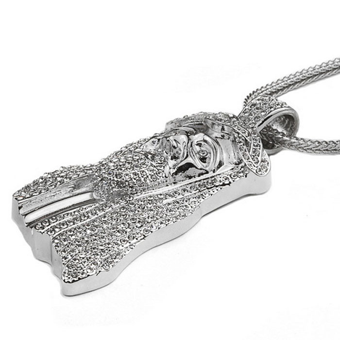 2024 New Iced Out JESUS Face Pendants with 32" Franco Rope Chain HipHop Style Necklace Gold silver Plating Hip hop jewelry Necklace