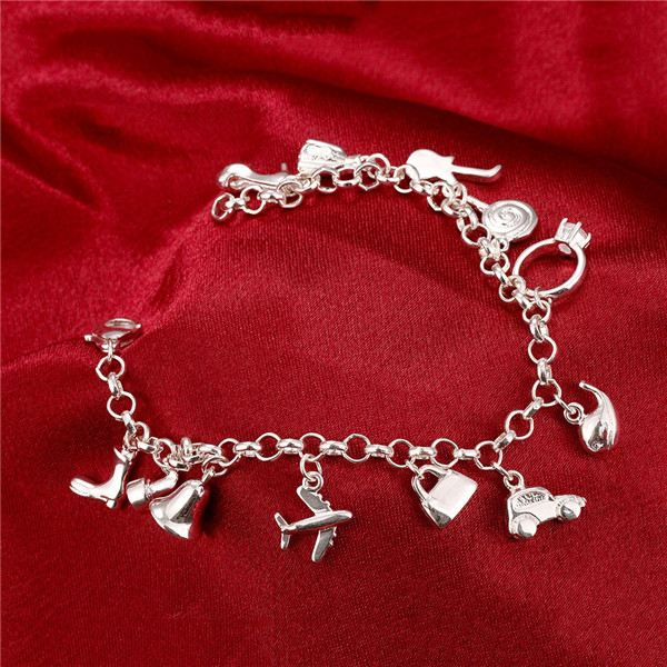 Hot sale christmas gift 925 silver Color stone bracelets DFMCH427,new fashion sterling silver plate Chain link gemstone bracelets high grade
