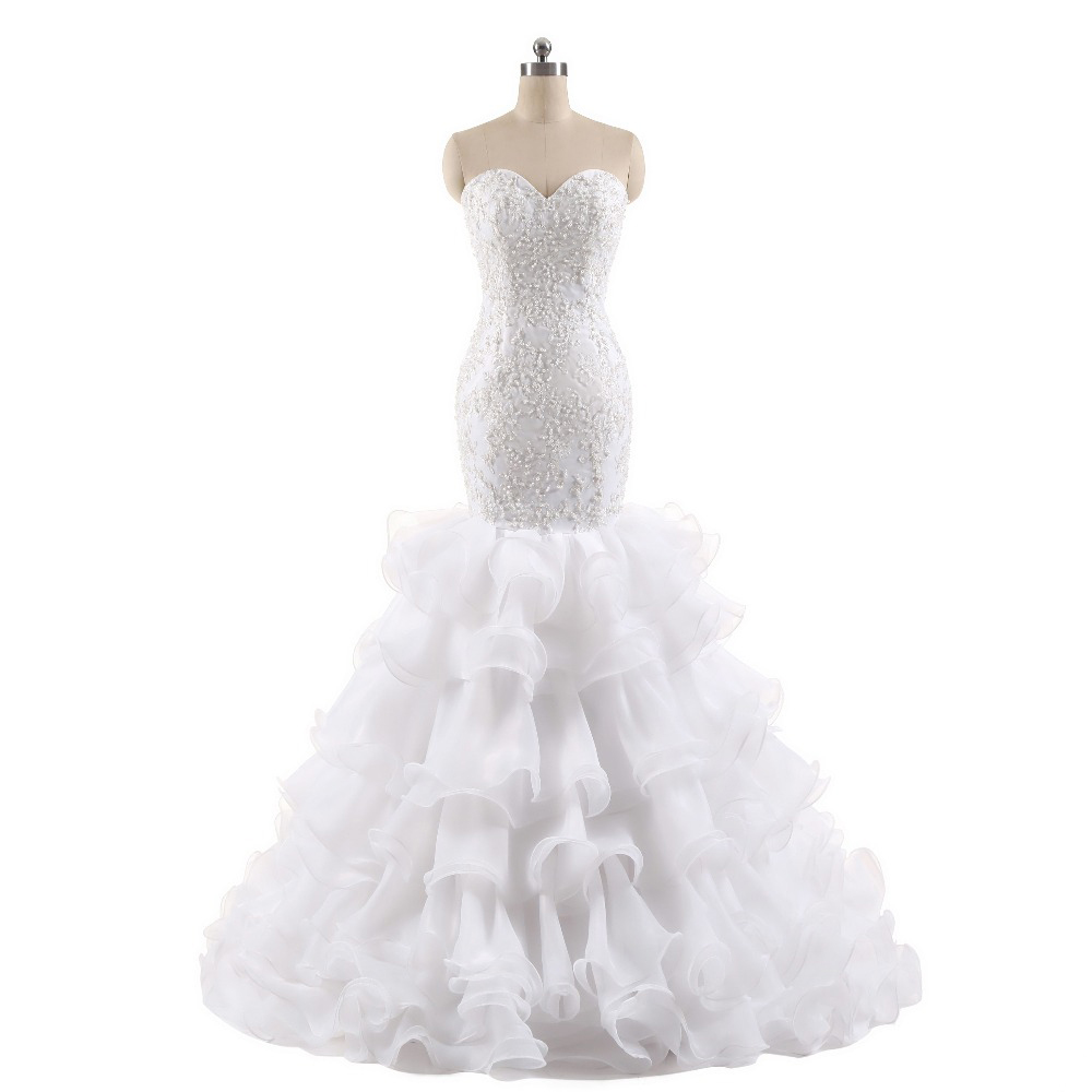 Elegant Sweetheart Backless Appliqued Cheap vestido de noiva foto real White Bridal Gown Mermaid Wedding Dresses, Custom made from color chart
Elegant Sweetheart Backless Appliqued Cheap vestido de noiva foto real White Bridal Gown Mermaid Wedding Dresses, Custom made from color chart