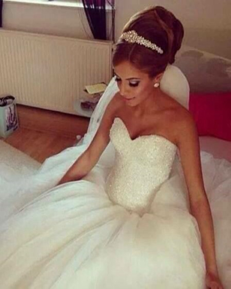 elegant beaded sweetheart wedding dresses ball gowns tulle crystals sequins lace up floor length wedding party dress bridal gowns