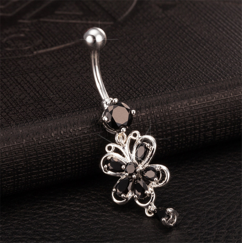 Factory Supply White Gold Plated Cubic Zircon Flower Body Piercing Belly Ring for Girls Women for Belly Dance