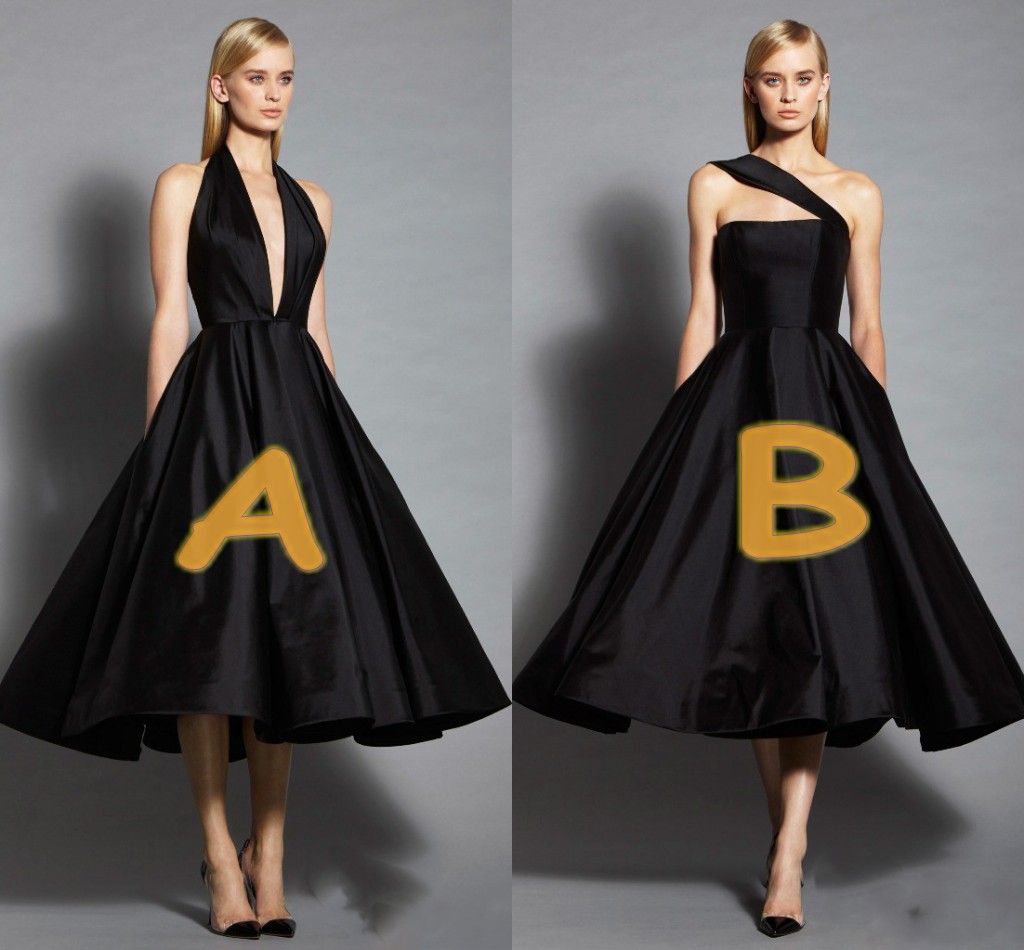 Two Style Little Black Evening Dresses 2017 Deep V Neck Or One Shoulder Satin Prom Dresses Tea Length Formal Party Cocktail Dresses, Chocolate
Two Style Little Black Evening Dresses 2017 Deep V Neck Or One Shoulder Satin Prom Dresses Tea Length Formal Party Cocktail Dresses, Chocolate