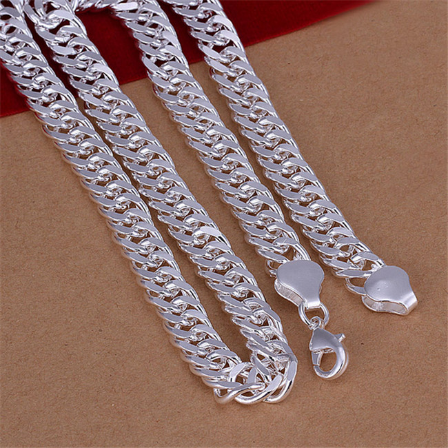 Heavy 60g 10MM Full side necklace Men sterling silver plate necklace STSN039 silver Chains necklace factory