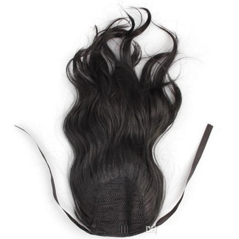 Short high malaysian virgin hair clip in hair Ribbon wrap around loose wave poney tail hairpieces real hair tail extension natural 1b