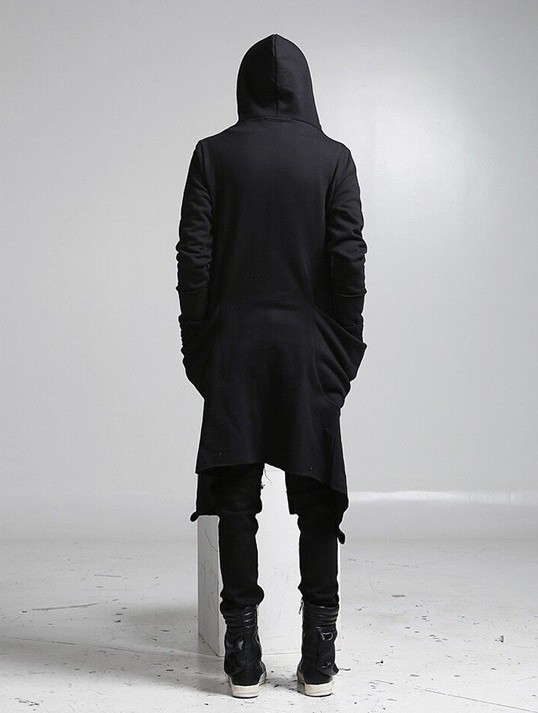 New fashion long trench coat men hip hop black long coat hoodie jacket mens casual wool overcoat hooded manteau homme cappotto