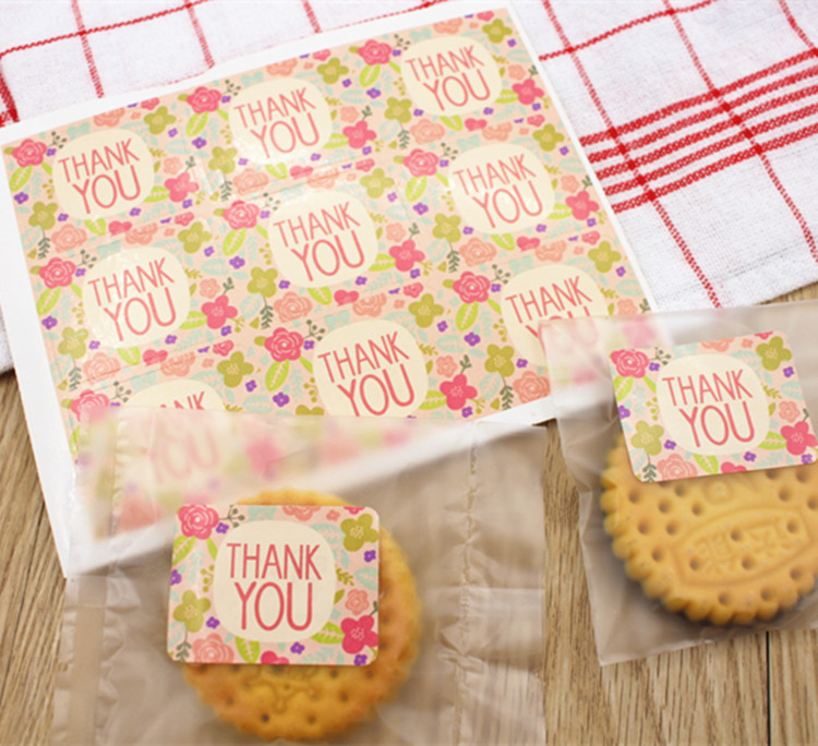 Pack of 100 Sheet Floral 'Thank You' Baking Stickers - 4x3cm Decorative Labels for Cookie Crafting & Gifts