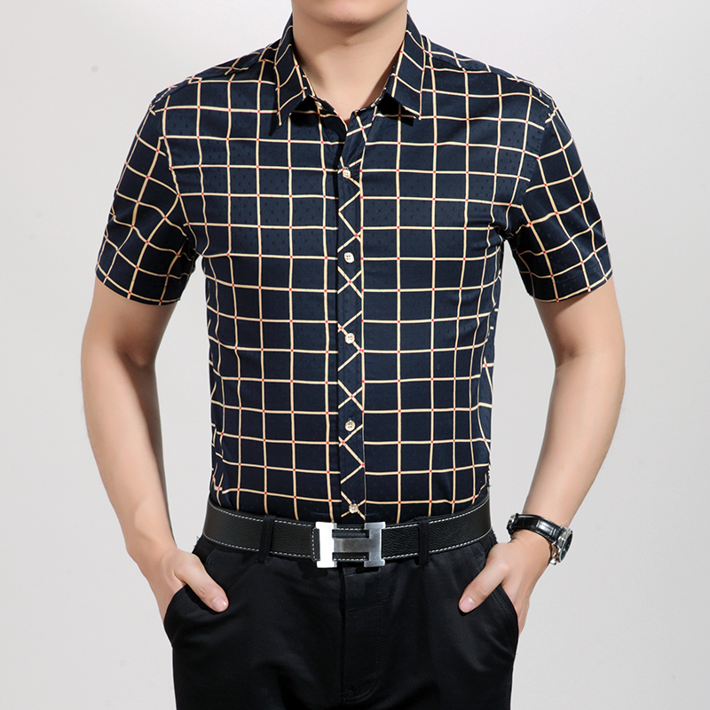 Wholesale-Mens Dress Shirts Business Plaid Short Sleeves Turn-down Collar Double Mercerized Cotton Men Shirt Camisa Masculina Size -XXXL, Navy blue
Wholesale-Mens Dress Shirts Business Plaid Short Sleeves Turn-down Collar Double Mercerized Cotton Men Shirt Camisa Masculina Size -XXXL, Navy blue