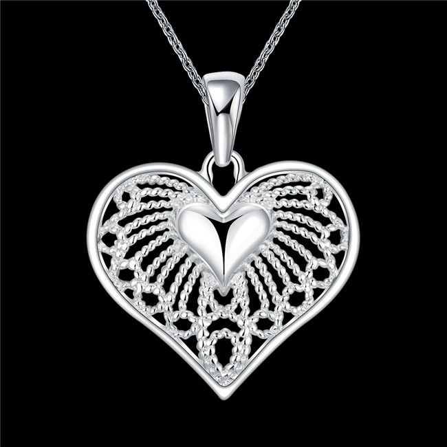 Brand new women's heart shape hollow Pendant Necklace sterling silver plate necklace ,hot sale fashion 925 silver necklace christmas gift