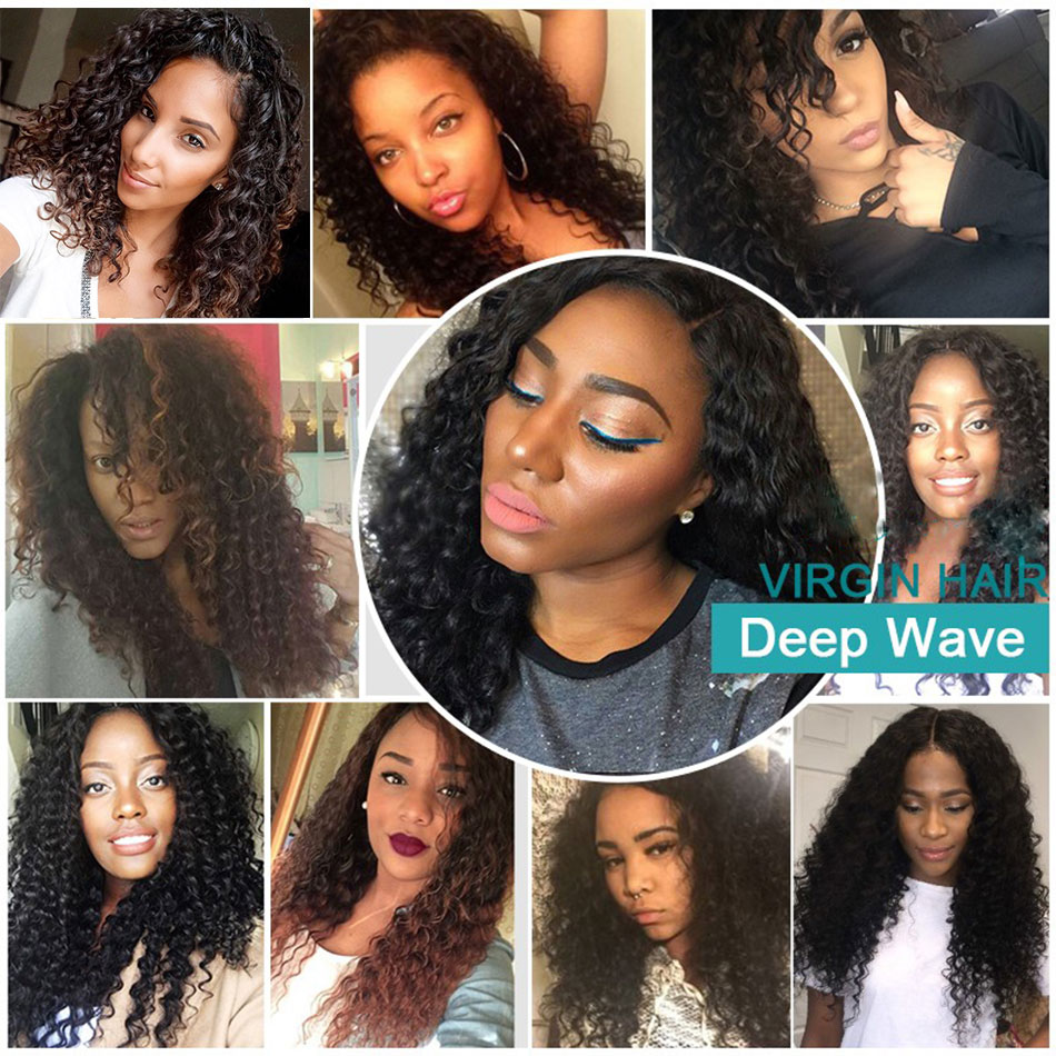 Brazilian Deep Wave Virgin Hair 4 Bundles with Lace Closures Peruvian Malaysian Indian Cambodian Deep Curly Human Hair Weaves Natural Black