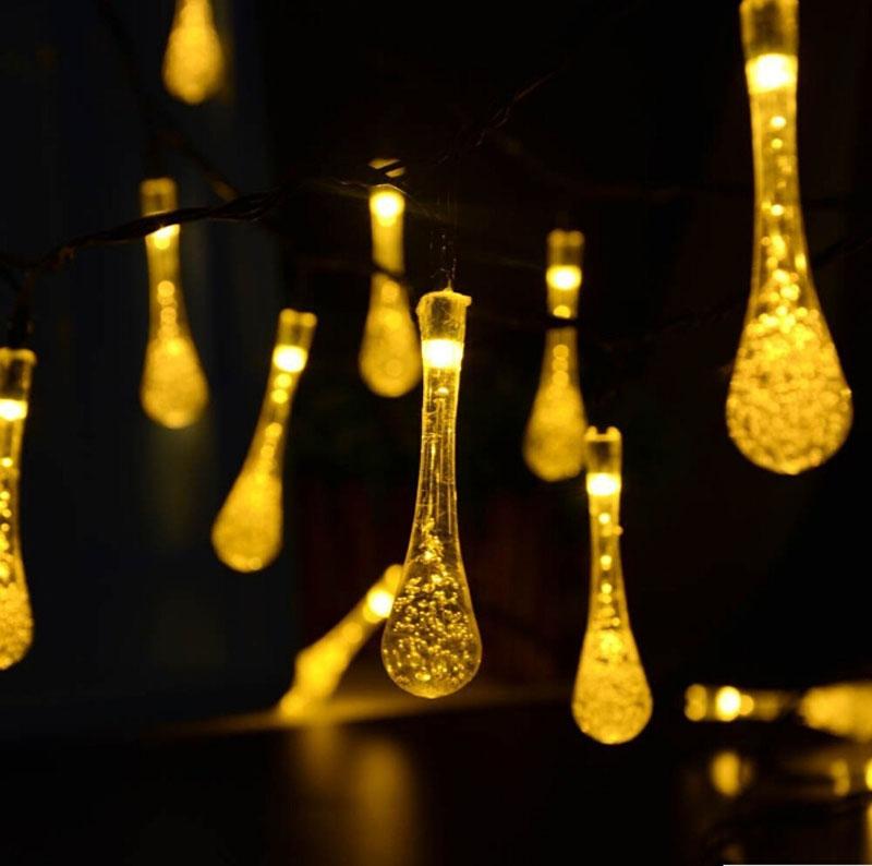 Solar Power led string light Crystal Water Drop Fairy String Light 19.7ft 30LED 3 Modes Solar Light for Party weding Christmas Decoration