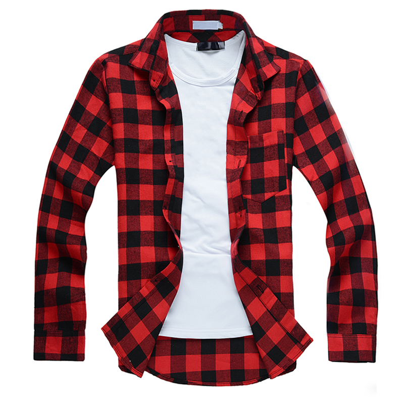 Wholesale-Hot Sale 2016 Summer Causal Long Sleeve Plaid Men Shirts Turn-Down Collar Single Breasted Chemise Homme Mens Dress Shirt