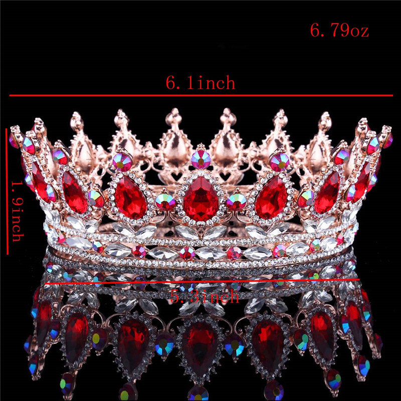 European Designs Royal King Queen Crown Ruby Teardrop Rhinestone Tiara Hair jewelry Quinceanera crown Wedding bride Pageant Tiaras