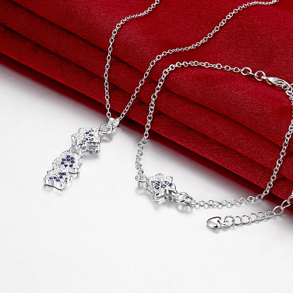 Christmas gift fashion 925 silver necklace bracelet Leaves jewelry sets STSS031A sterling silver blue gemstone rings fit women wedding