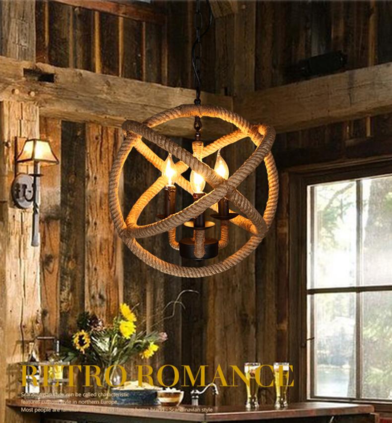 Loft Style Nordic Retro Hanglamp Creative Pastoral Clothing Store Coffee Hall Rope Chandelier Vintage Industrial Lighting