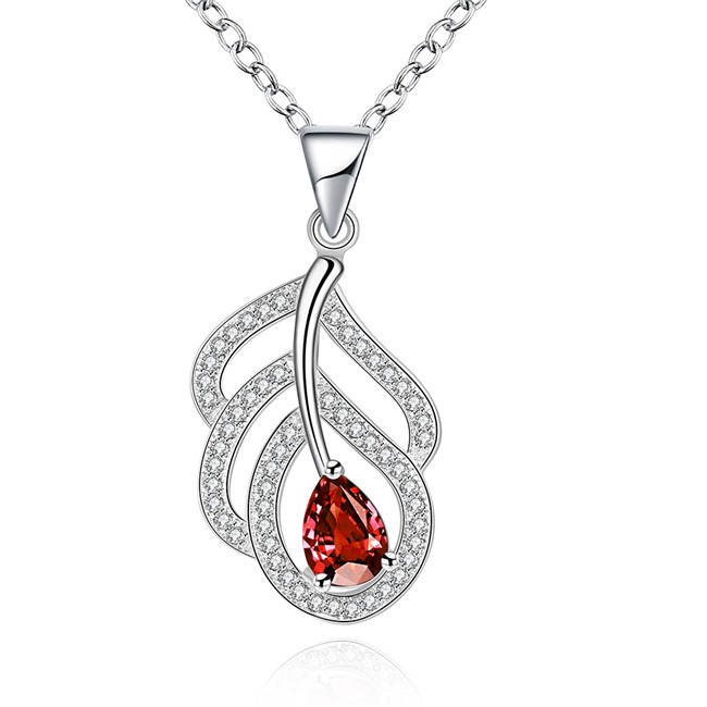 Brand new women's plant shape Pendant Necklace red gemstone sterling silver necklace STSN742,fashion 925 silver necklace factory direct sale