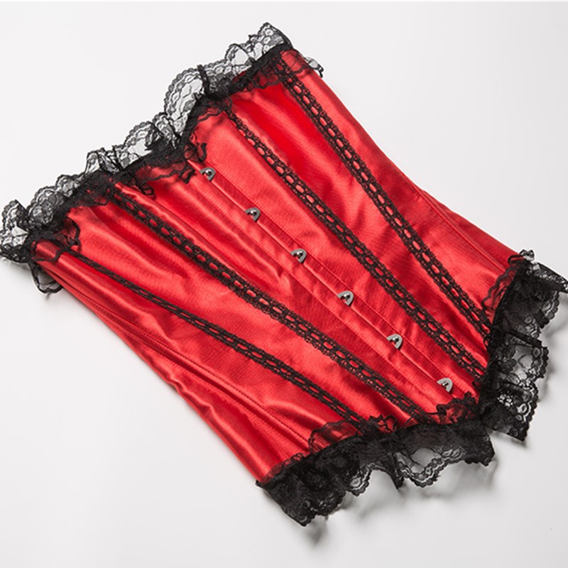 Plus Size Halloween Christmas Nightclub Red Sweetheart Lace Trim Corset with Mesh Layered TUTU Skirt Dancing Suit Women Dance Corset Outfit