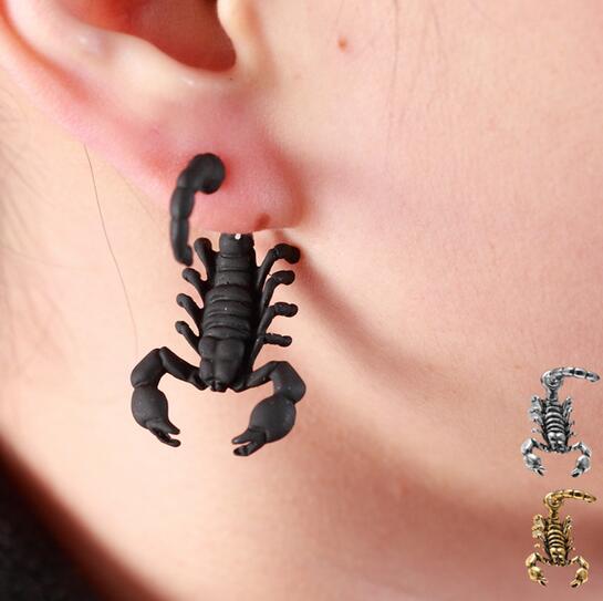 New Fashion Punk Black Gold Silver bizarre Animal Scorpion Stud Earrings For Women brincos Jewelry HJIA587