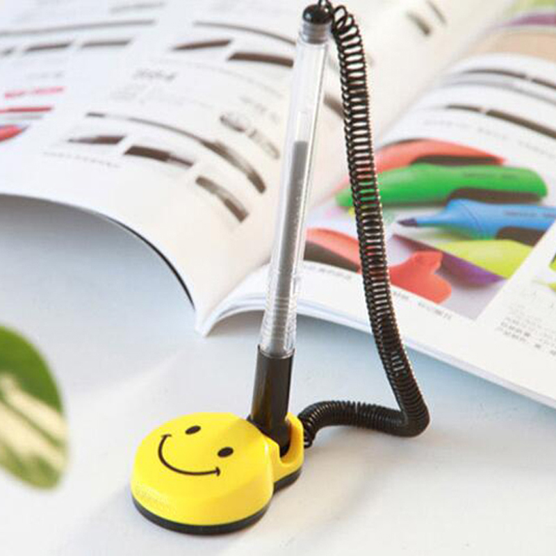 8Pcs/lot 0.5mm Gel Pens Swivel Stand Writing Pens Smile Face Desk Office Front Desk Counter Signing Pens Papelaria