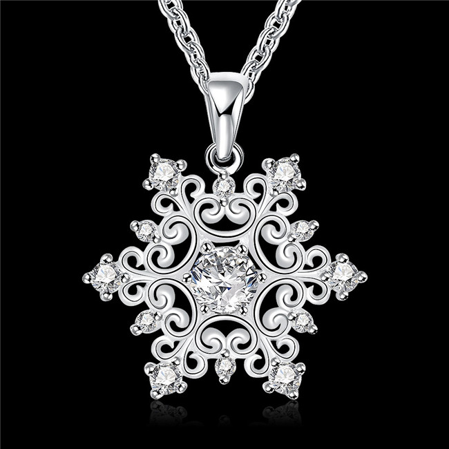High grade women's snowflake shape Pendant Necklace white gemstone sterling silver plate necklace STSN771,new fashion 925 silver necklace