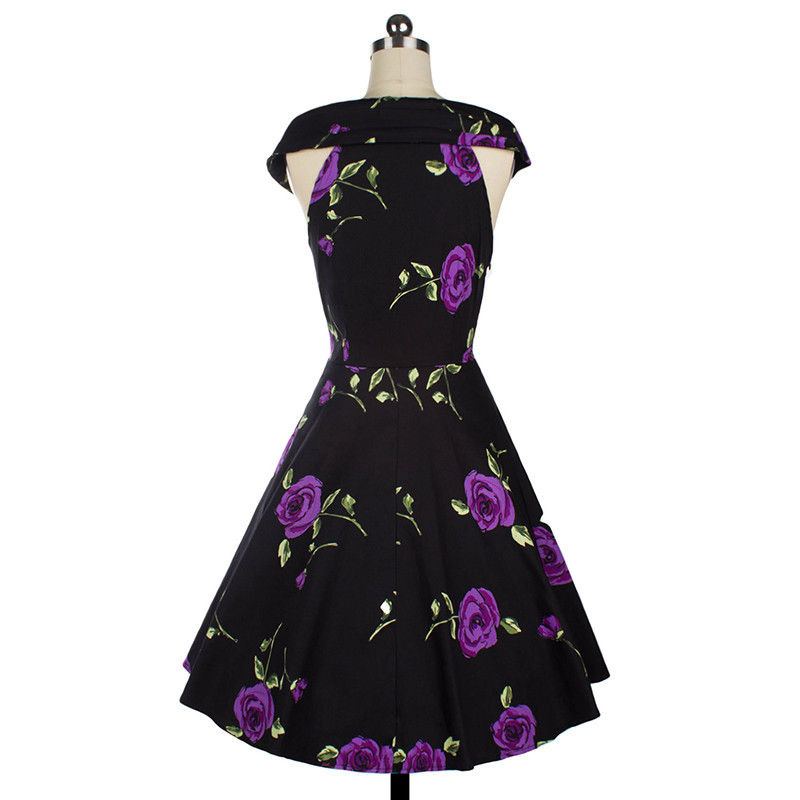 Womens Elegant 50s 60s Vintage Rose Retro Rockabilly Floral Sexy Party Cocktail Skater Wiggle Flare Swing Dress