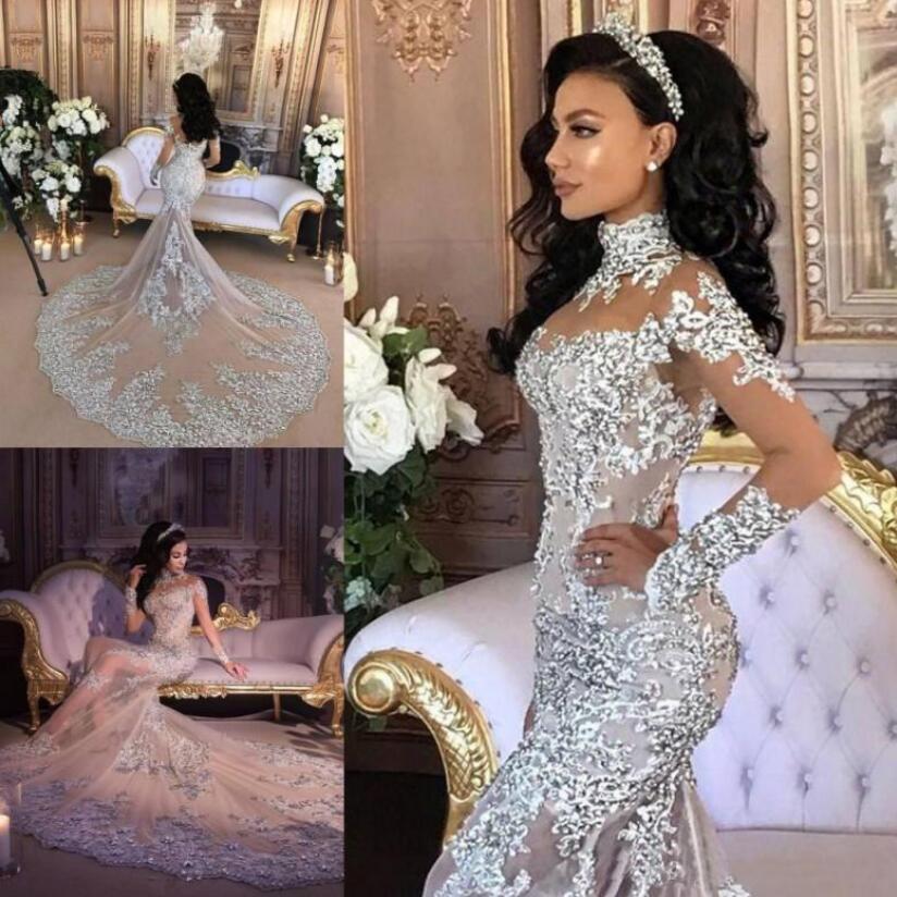 Gorgeous Long Sleeves High Neck Wedding Dresses Lace Appliques Beaded Bridal Gowns Sexy Illusion Mermaid Wedding Dress, Black
Gorgeous Long Sleeves High Neck Wedding Dresses Lace Appliques Beaded Bridal Gowns Sexy Illusion Mermaid Wedding Dress, Black