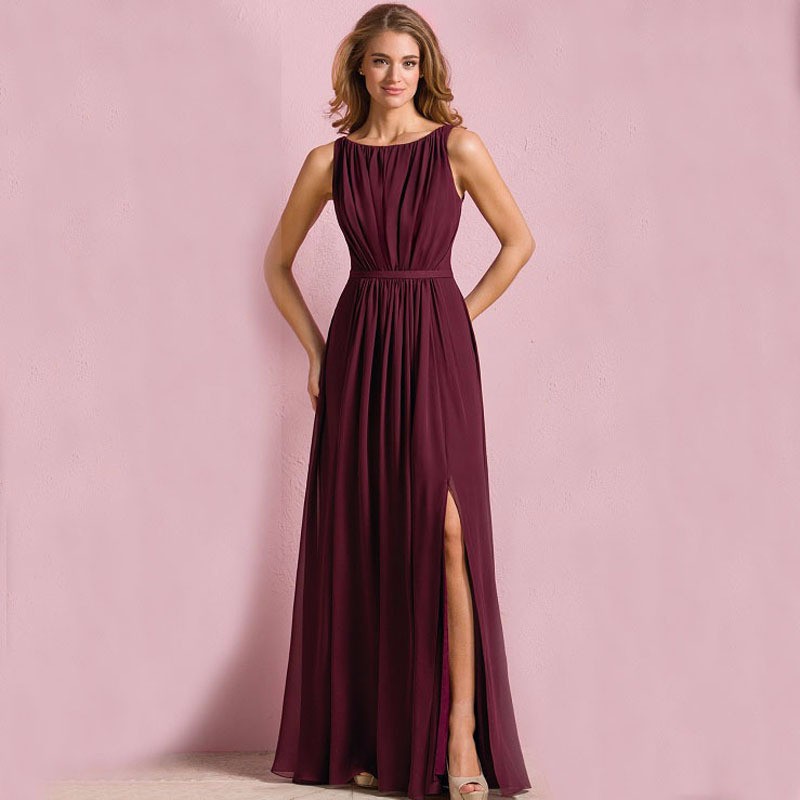 Dark Navy Blue Wine Red Colored Bridesmaid Dress A Line Chiffon Women Wear Maid of Honor Dress For Wedding Party Gown
