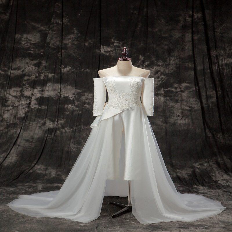 Real Picture Women Dresses Jumpsuit With Long Train White Evening Gowns Off Shoulder Sweep Train Elegant Zuhair Murad Dress Vestidos Festa
