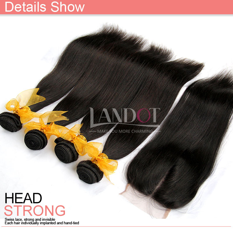 5Pcs Lot Malaysian Straight Virgin Human Hair Weaves With Lace Closure Unprocessed Malaysian Straight Hair 4 Bundles And Closures Soft Full