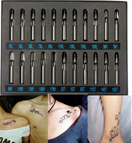 Professional Pro Tattoo Supply Stainless Steel Tip Kit Machine Gun Grip Set Nozzle 22Pcs/lot Free Shipping