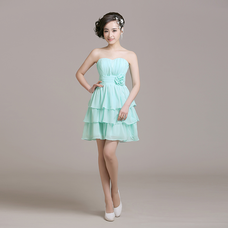 Pleated Short Chiffon Junior Bridesmaid Dress With Flower Lace Up 2020 New Wedding Guest Dress Ice Blue Gowns