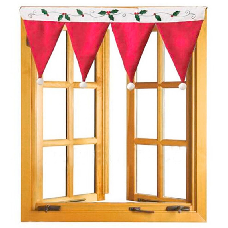 Christmas Curtains Red Christmas Santa Hat Cap Window Valance Curtain Pennant Festival Home Decor Christmas Home Decoration