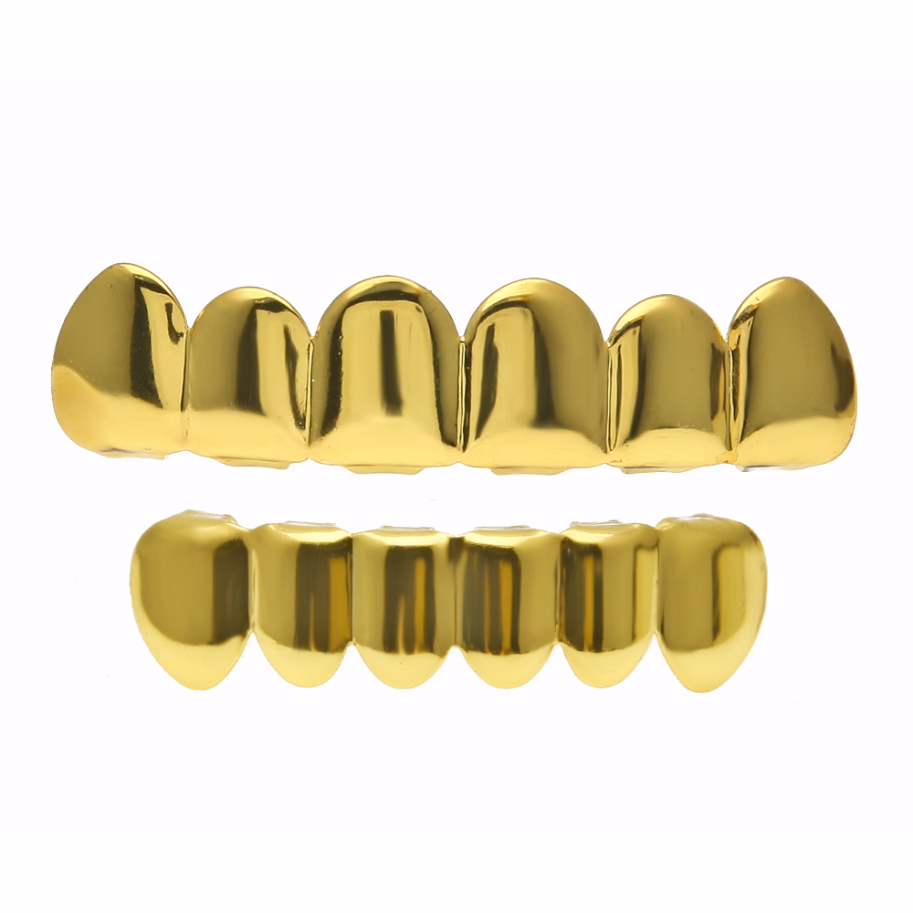 New Fit Gold Silver Plated Hip Hop Teeth Grillz Caps Top Bottom Grill Set for Men