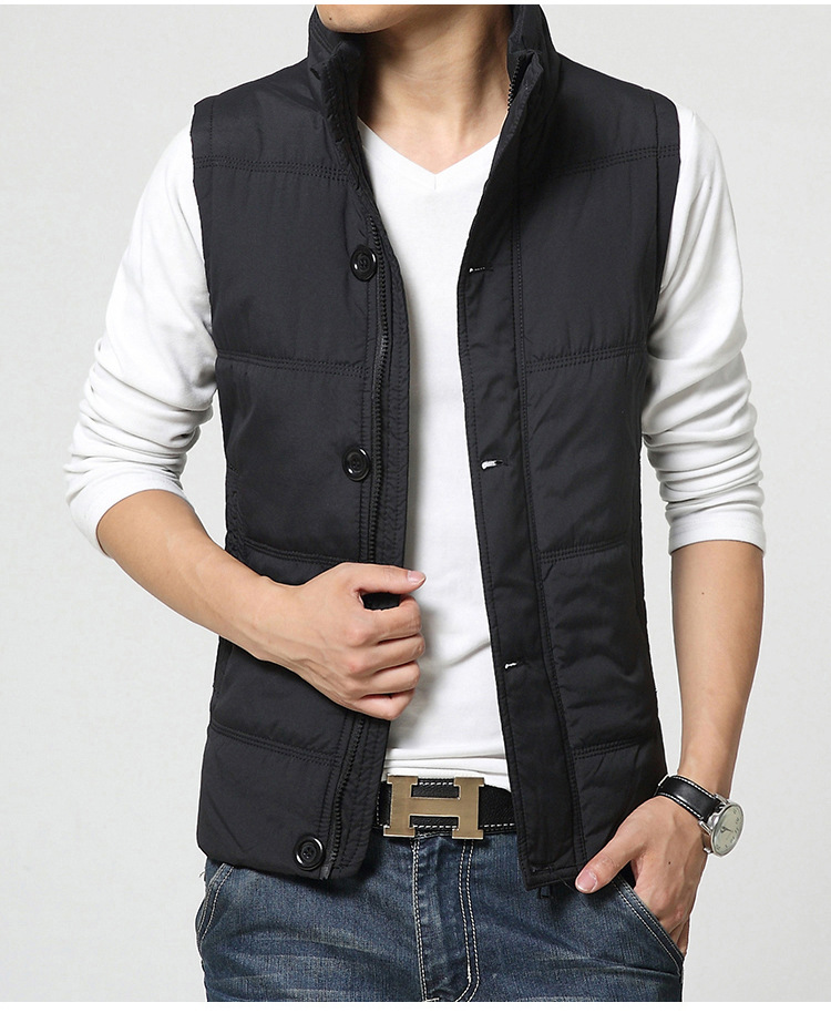 

Fall-Zipper & Snap Placket Winter Man Casual Vest Plus Size M-3XL Brand New Pocket Design Mandarin Collar Men Warm Waistcoat, Black