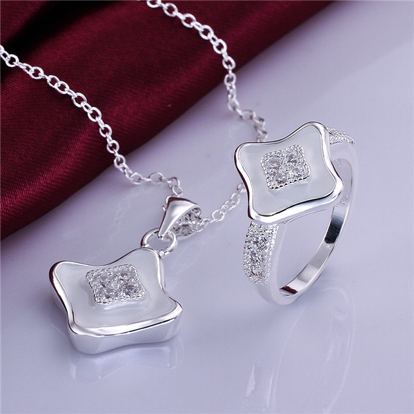 High grade 925 sterling silver Color square piece - Black jewelry sets DFMSS725B brand new Factory direct sale 925 silver necklace ring