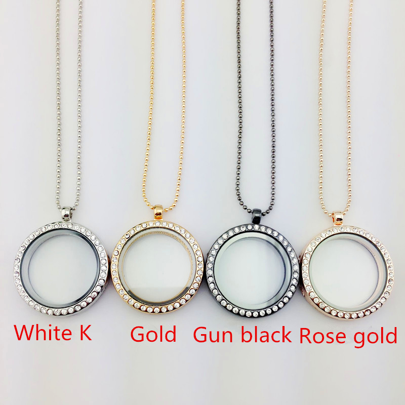 Charmful 4 Colors Floating Locket Pendant Necklace women Magnetic Living Memory Glass Floating Charm Locket With bead Chains DIY necklaces