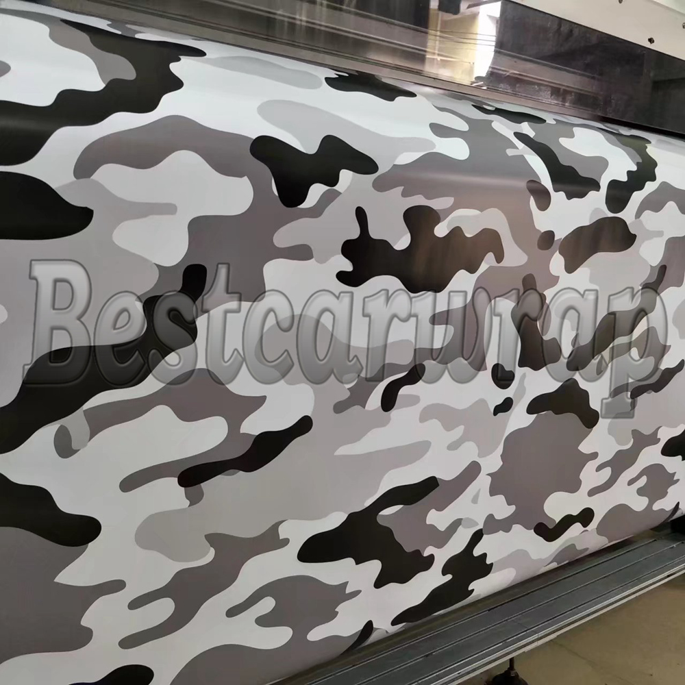Gray black white Snow Camo VINYL Full Car Wrapping Camouflage Covering For truck boat foil gloss / matte finish size 1.52 x 30m/5x98ft